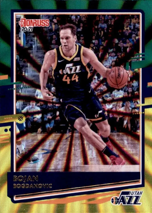 Bojan Bogdanovic Green Yellow Laser Basketball Card from 2020-21 Donruss NBA set