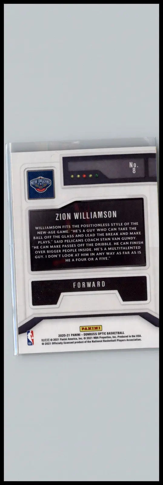 Zion Williamson basketball card from 2020-21 Donruss Optic for Orleans Pelicans fans