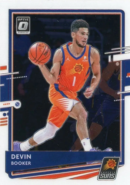 Optic Devin Booker basketball card featuring the Phoenix Suns in 2020-21 Donruss Optic