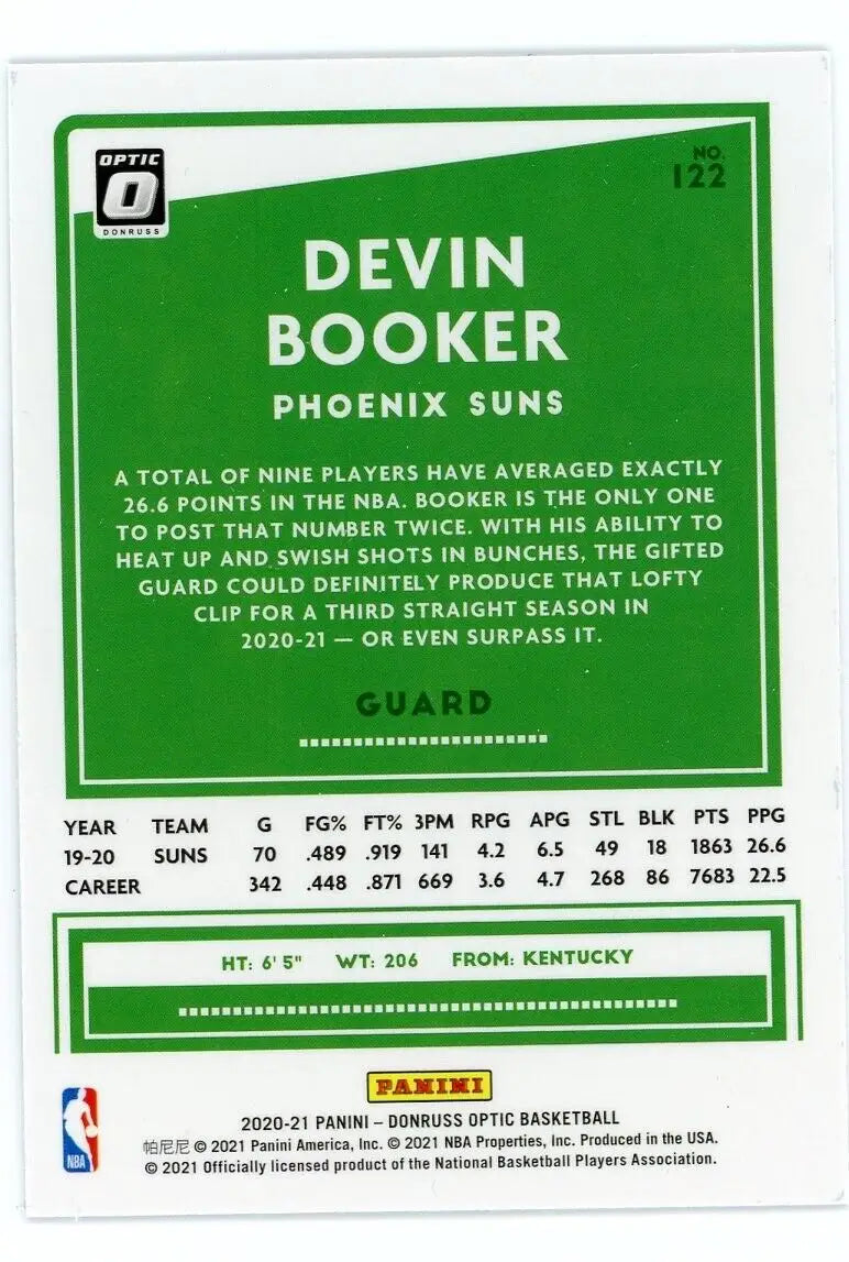 2020-21 Donruss Optic Devin Booker Phoenix Suns NBA Basketball #122 Sports Card