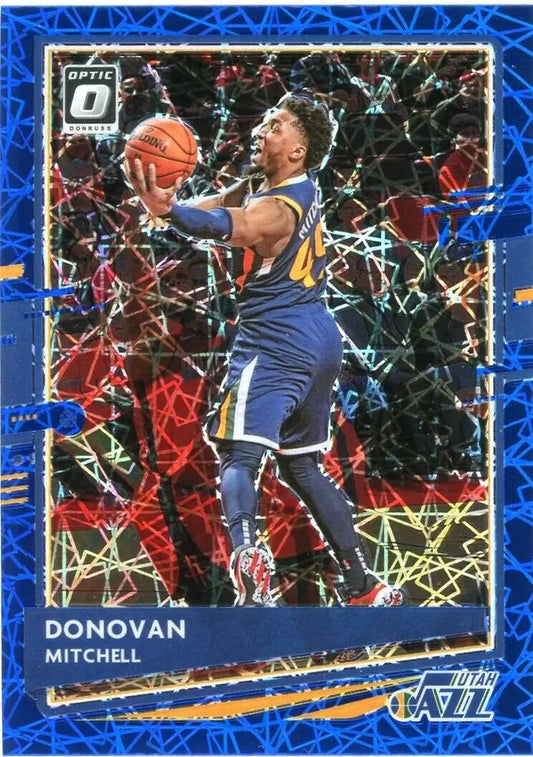 Optic Donovan Mitchell Blue Velocity card from 2020-21 Donruss for Utah Jazz fans