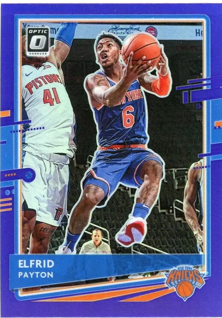 Elfrid Payton Purple basketball card from 2020-21 Donruss Optic New York Knicks #105