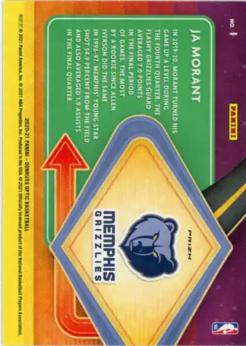 Ja Morant basketball card from Donruss Optic Express Lane Purple series for Memphis Grizzlies