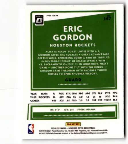 2020-21 Donruss Optic Holo Eric Gordon basketball card featuring original gloss finish