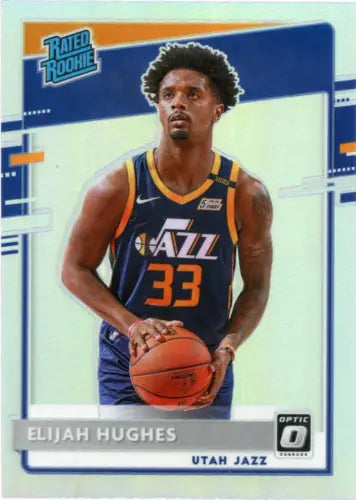 Elijah Hughes Rookie Basketball Card from 2020-21 Donruss Optic Holo #192 Utah Jazz