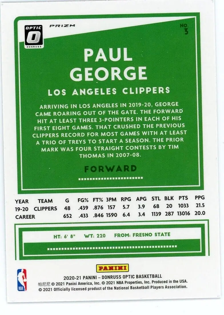 Optic Paul George Blue Velocity LA Clippers NBA Basketball card for collectors