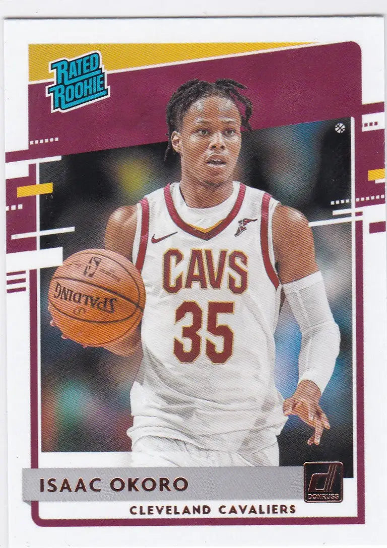 Basketball trading card of Isaac Okoro Cleveland Cavaliers, Donruss Rated Rookie #203