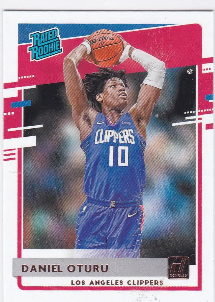 Basketball trading card of Daniel Oturu RC Rookie Los Angeles Clippers in blue jersey