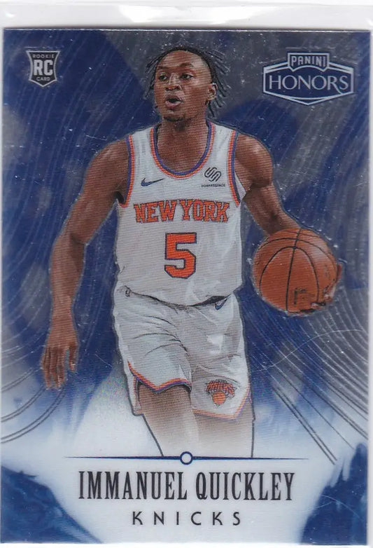 Basketball trading card of Immanuel Quickley Rookie in New York Knicks white jersey 5