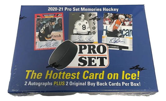 Hockey trading card box labeled Pro Set Memories featuring players and a puck design