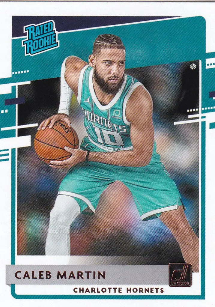 Caleb Martin Rated Rookie trading card featuring Charlotte Hornets player in teal uniform