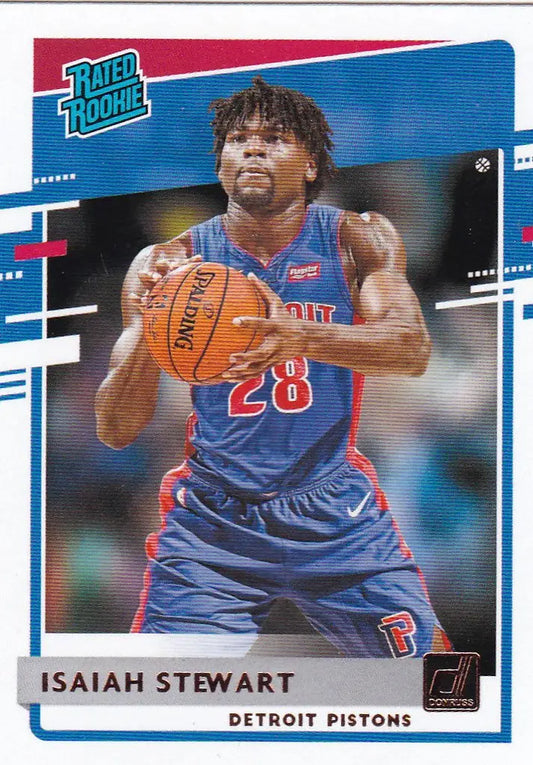 Basketball trading card of Detroit Pistons Isaiah Stewart Rated Rookie RC in action