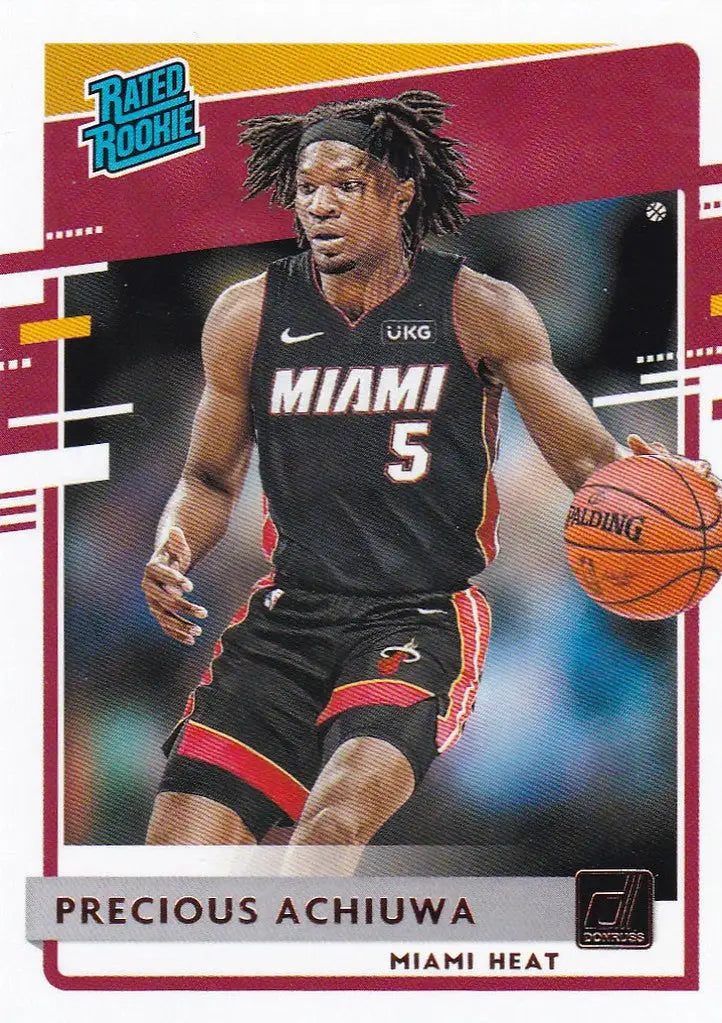 Basketball trading card of Precious Achiuwa, Miami Heat, jersey number 5 rated rookie