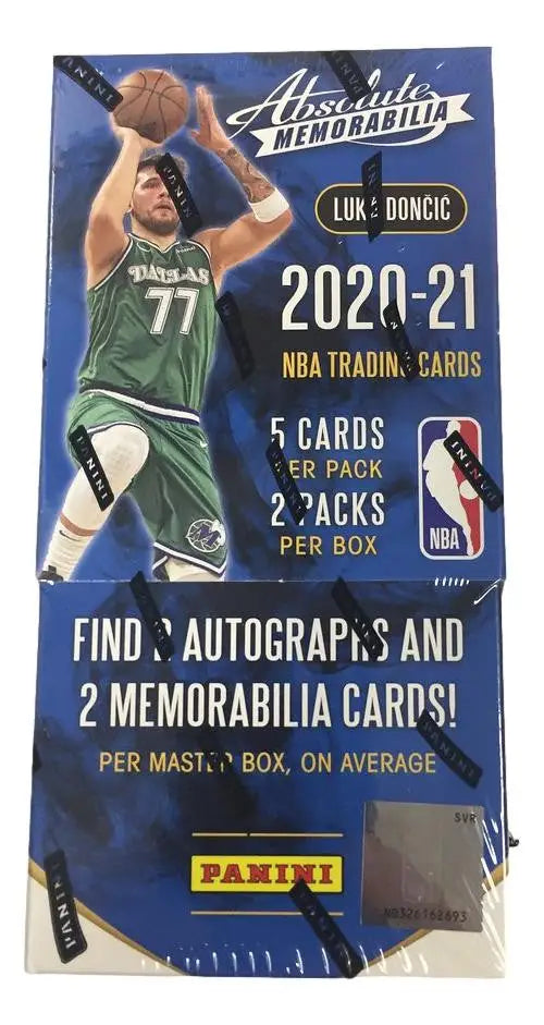 Box of 2020-21 Panini Absolute Memorabilia NBA Basketball Cards featuring green jersey player