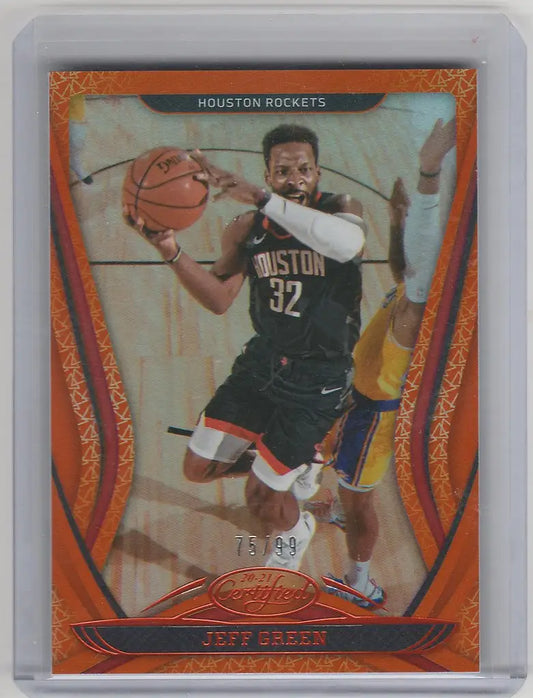 Basketball trading card of Jeff Green Houston Rockets in mid-jump with ball