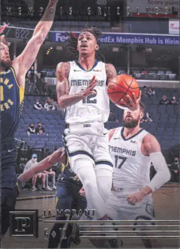 Basketball card of Ja Morant from 2020-21 Panini Chronicles Memphis Grizzlies