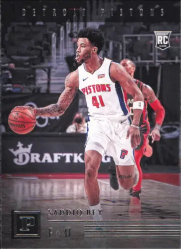 Saddiq Bey basketball card from 2020-21 Panini Chronicles Detroit Pistons Rookie collection