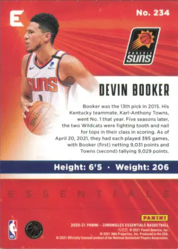 Devin Booker basketball card from 2020-21 Panini Chronicles Phoenix Suns Essentials NM-MT