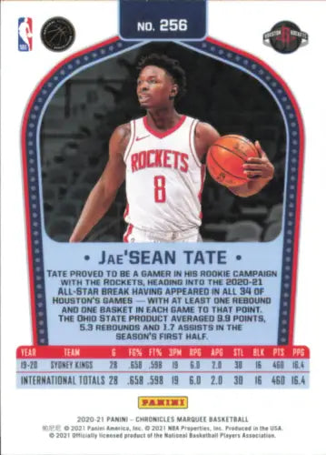 2020-21 Panini Chronicles Jae’Sean Tate Rookie card from Houston Rockets Marquee series