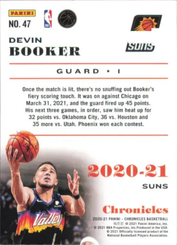 2020-21 Panini Chronicles #47 Devin Booker Phoenix Suns NBA Basketball Card NM-MT