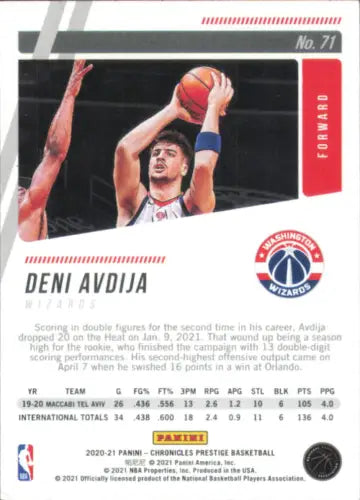 Deni Avdija 2020-21 Panini Chronicles Rookie Prestige Wizards Card NBA NM-MT