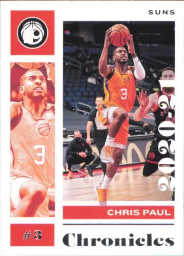 Basketball trading card of Chris Paul in orange Phoenix Suns uniform, 2020-21 Panini Chronicles