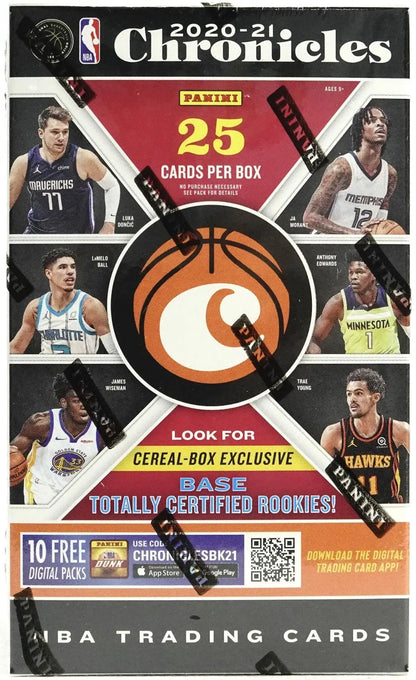 2020-21 Panini Chronicles Basketball Cereal Box with 25 cards per pack for collectors