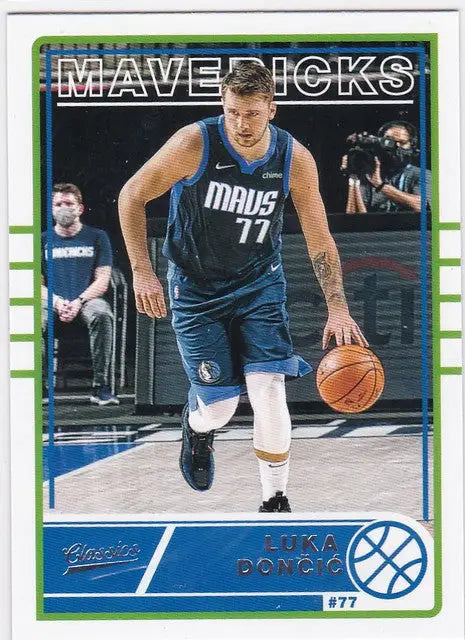 Basketball trading card of Luka Doncic dribbling for Dallas Mavericks in Panini Chronicles Classics