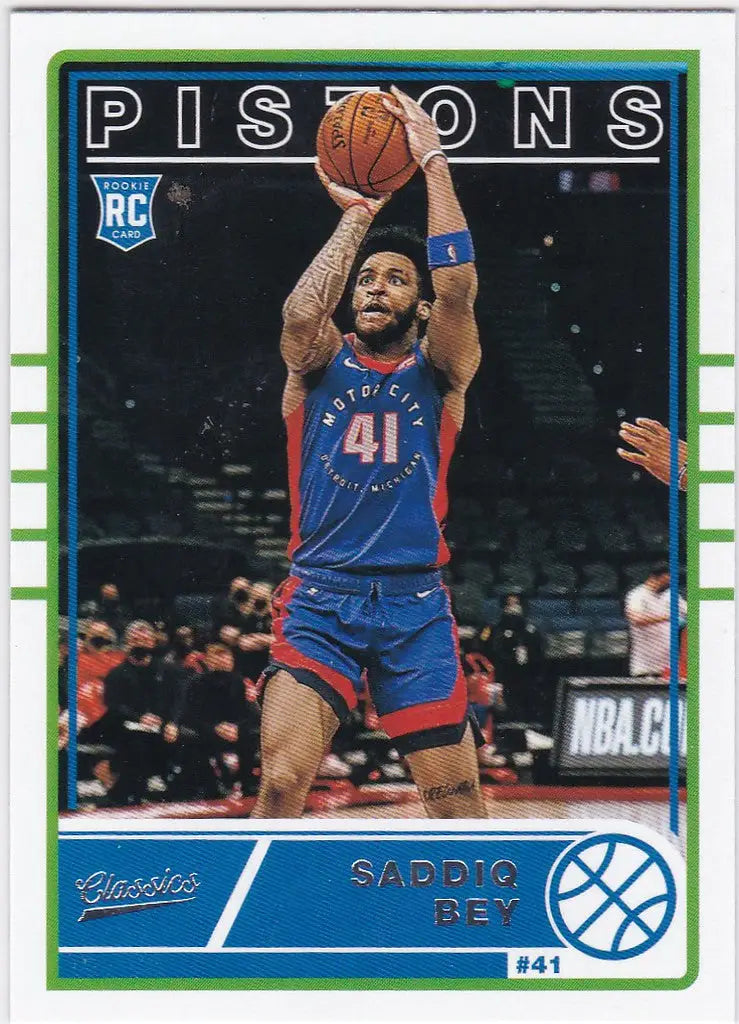 Basketball trading card of Saddiq Bey in blue uniform for Detroit Pistons Panini Chronicles Classics