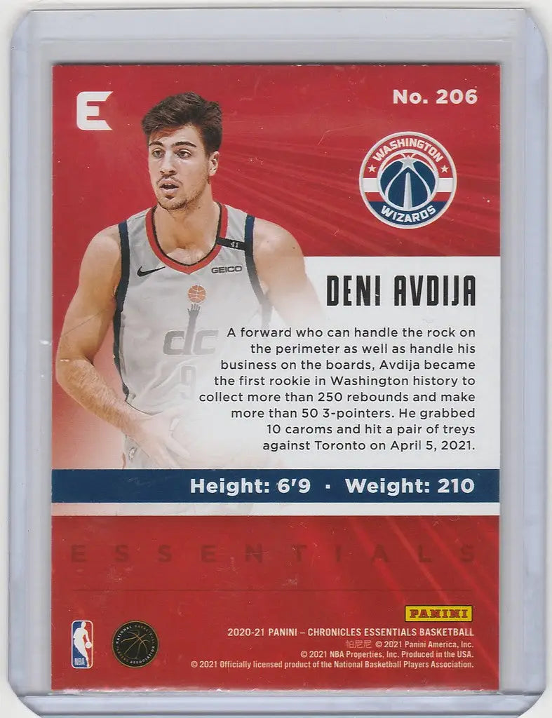 Basketball trading card of Deni Avdija from the Washington Wizards, Panini Chronicles Essentials