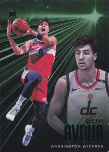 Deni Avdija basketball card from 2020-21 Panini Chronicles Green Rookie Essentials Wizards