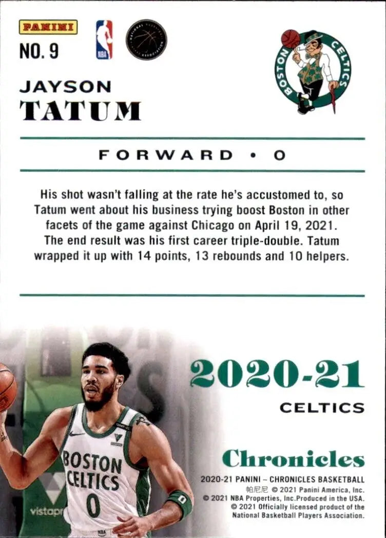 Jayson Tatum basketball card from 2020-21 Panini Chronicles Boston Celtics NBA collection