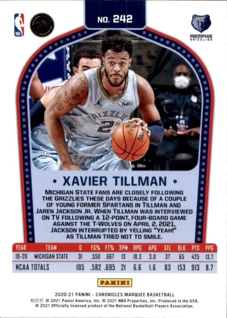 Xavier Tillman rookie basketball card from 2020-21 Panini Chronicles Marquee collection