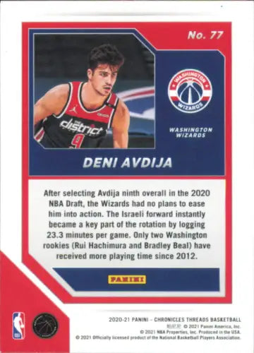 2020-21 Panini Chronicles Pink Deni Avdija Threads Rookie Card for Wizards NBA Fans