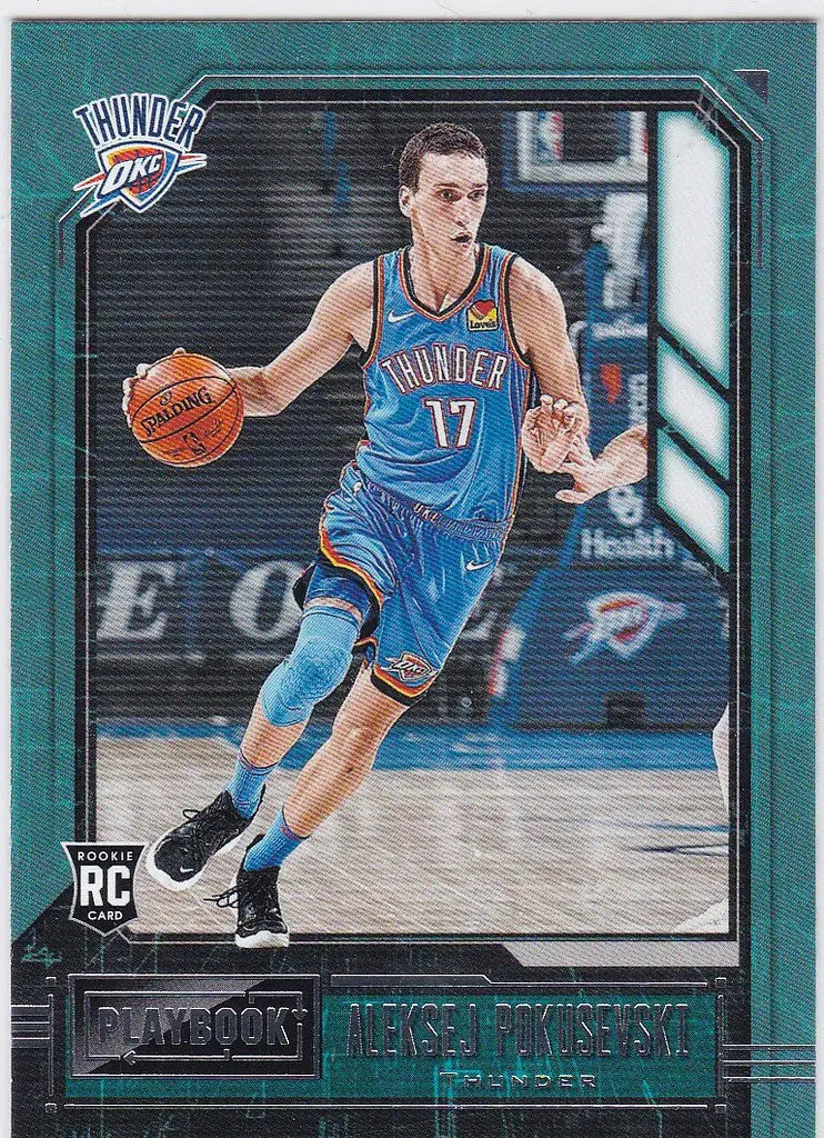 Basketball trading card of Aleksej Pokusevski dribbling for Panini Chronicles Playbook RC Thunder