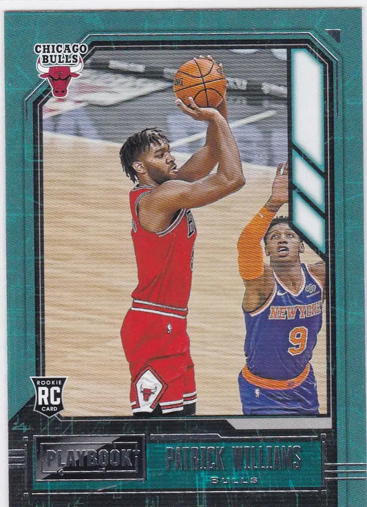 Chicago Bulls Patrick Williams RC card shooting over Knicks defender in Panini Chronicles Playbook