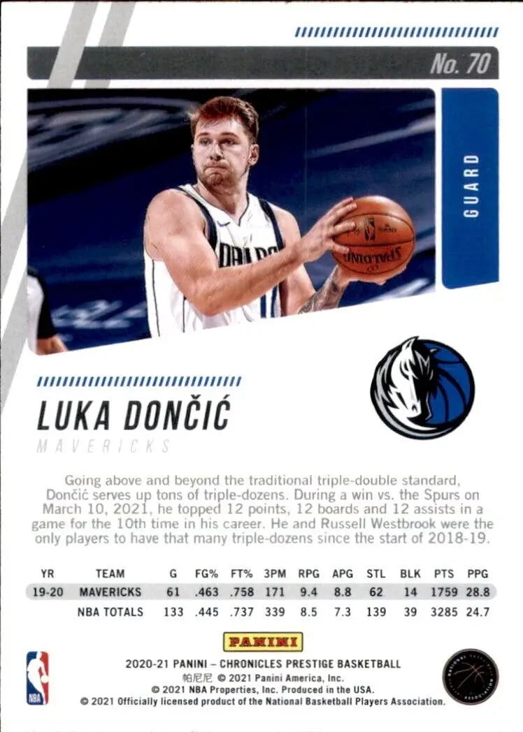 2020-21 Panini Chronicles Prestige Luka Doncic #70 Dallas Mavericks Basketball Card