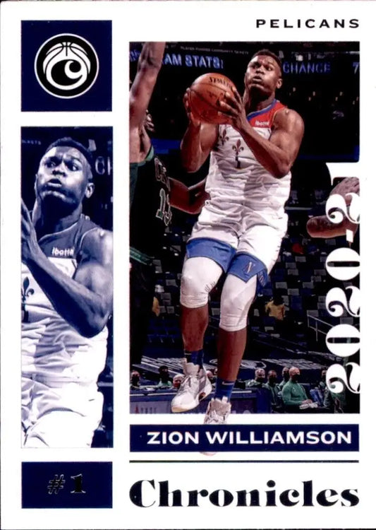 Zion Williamson basketball card from 2020-21 Panini Chronicles #42 New Orleans Pelicans