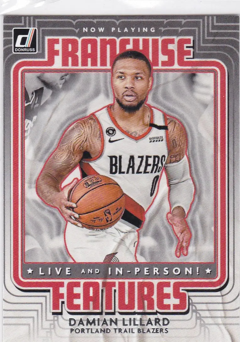 Basketball trading card of Damian Lillard Franchise for Portland Trail Blazers in white jersey