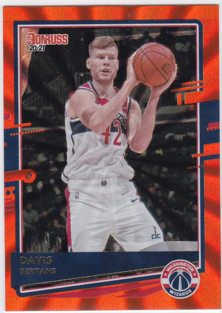 Basketball trading card of Davis Bertans in white uniform, featuring Orange Laser Washington