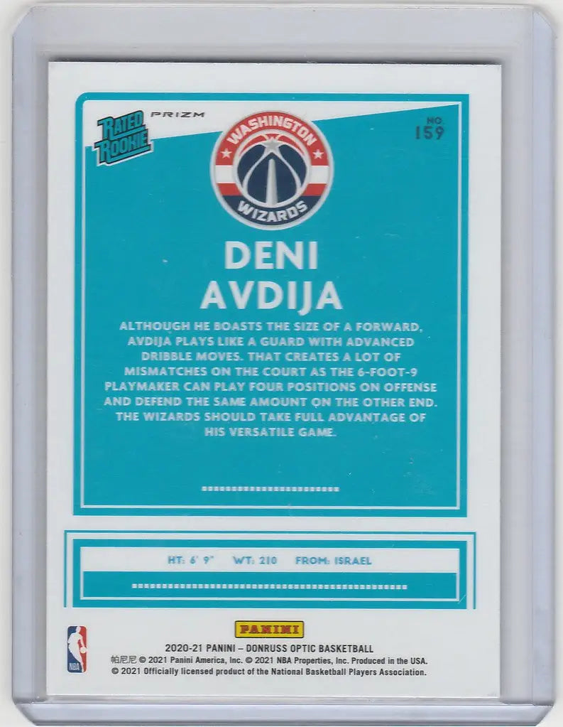 Basketball trading card of Deni Avdija Washington Wizards, Donruss Optic Pink Prizm