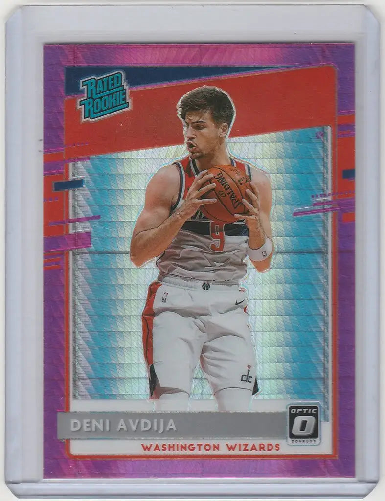 Basketball trading card of Deni Avdija Washington Wizards in Donruss Optic Pink Prizm