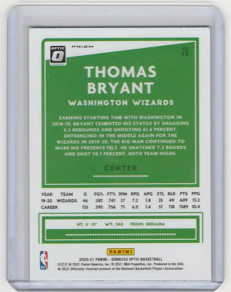 Thomas Bryant Washington Wizards trading card from Panini Donruss Optic Prizm