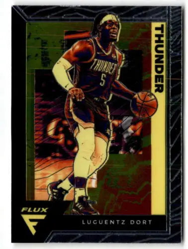 Basketball trading card of Luguentz Dort dribbling in purple uniform, original gloss finish