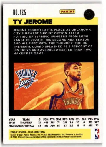 Basketball trading card of Ty Jerome with Oklahoma City Thunder stats, original gloss finish