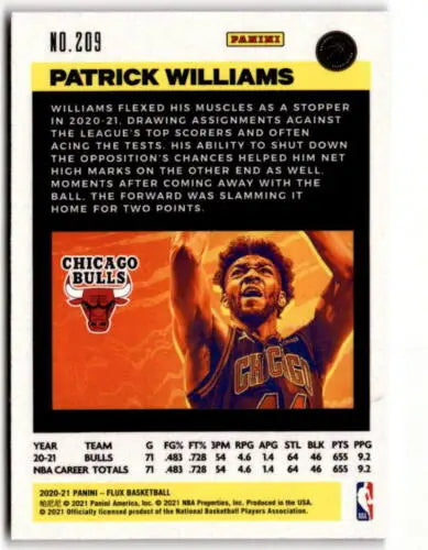 Basketball trading card of Patrick Williams in blue jersey, celebrating, original gloss