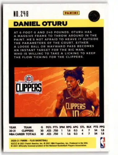 Basketball trading card of Daniel Oturu in Clippers burgundy jersey with original gloss