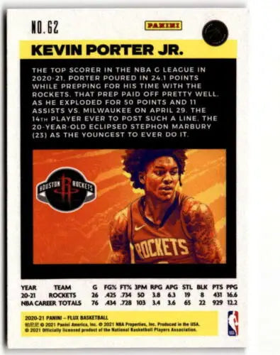 Kevin Porter Jr. basketball card 2020-21 Panini Flux NM-MT Rockets original gloss quality