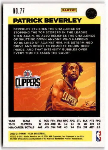 Patrick Beverley basketball card from 2020-21 Panini Flux with original gloss, Clippers