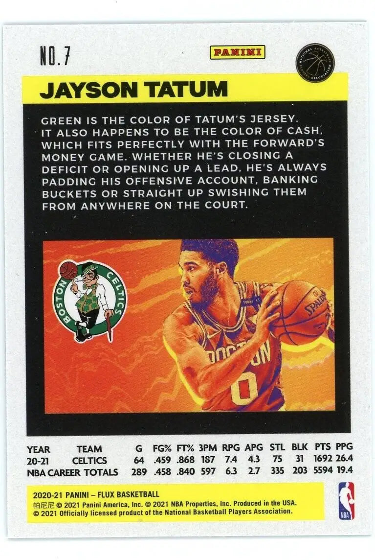 Jayson Tatum Boston Celtics Panini Flux #7 NBA Basketball Card for collectors